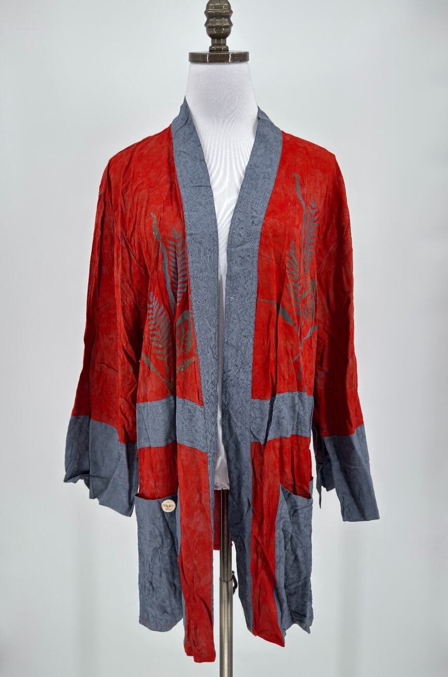 Kusnadi Vintage Bohemian Red Open Front Kimono Cardigan Duster Jacket Sz M NEW
